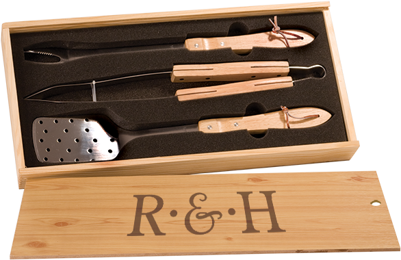 Couple Initials Engraved Grilling Tools Set - Jds Industries Bbq Gift Set Spatula Fork Tongs And (600x600), Png Download
