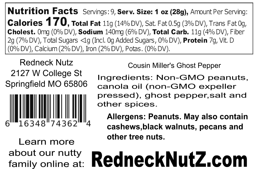 Cousin Miller's Ghost Pepper Peanuts Nutrition And - Ingredient (900x600), Png Download