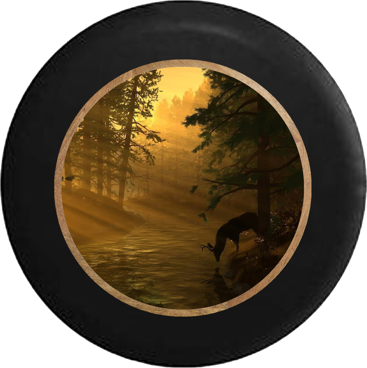 Big Buck Deer Drinking From River Tree Line Rv Camper (1427x1431), Png Download