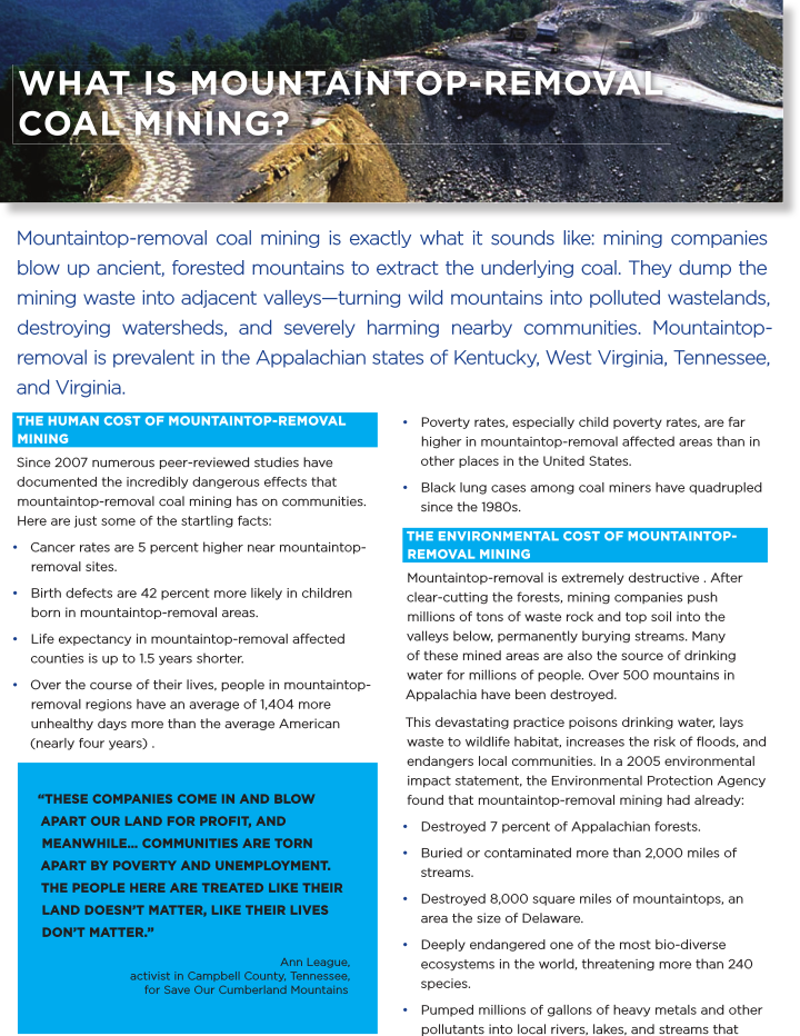 Download Fact Sheets On Mountain Top Removal - Brochure (720x932), Png Download