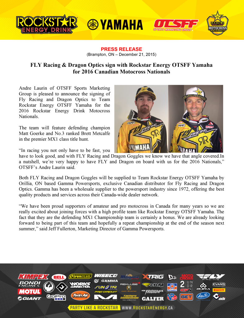 Rockstar Energy Otsff Yamaha Press Release-1 - One Industries Atom Rockstar Helmet Yellow (786x1024), Png Download