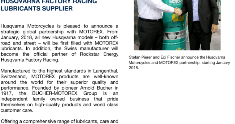 Husqvarna Motorcycles Partners With Motorex - Motorcycle (864x400), Png Download