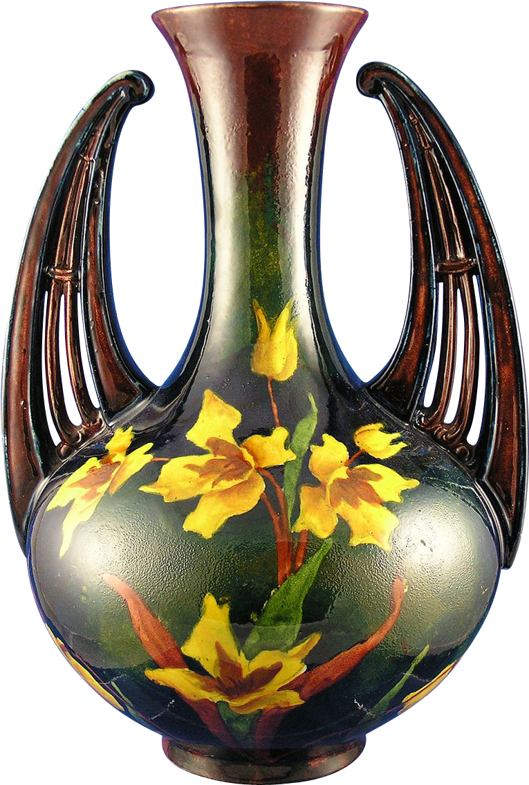 Old Moravian Austria Arts & Crafts Handled Daffodil - Vase (1221x1221), Png Download
