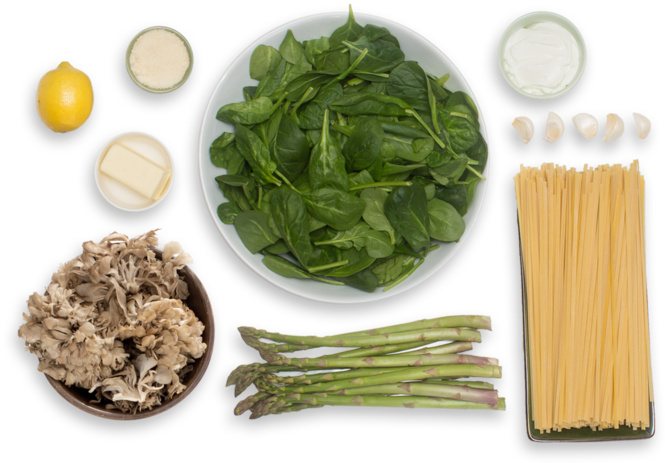 Creamy Pasta Primavera With Sautéed Asparagus & Crispy - Creamy Asparagus Mushrooms Pasta (700x477), Png Download
