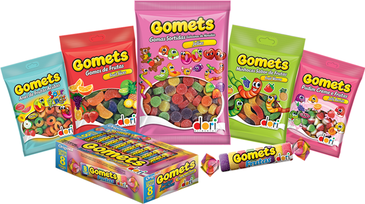 Packshots Gomets 2 - Bala De Goma Tubo Frutas C/30 - Dori (751x451), Png Download