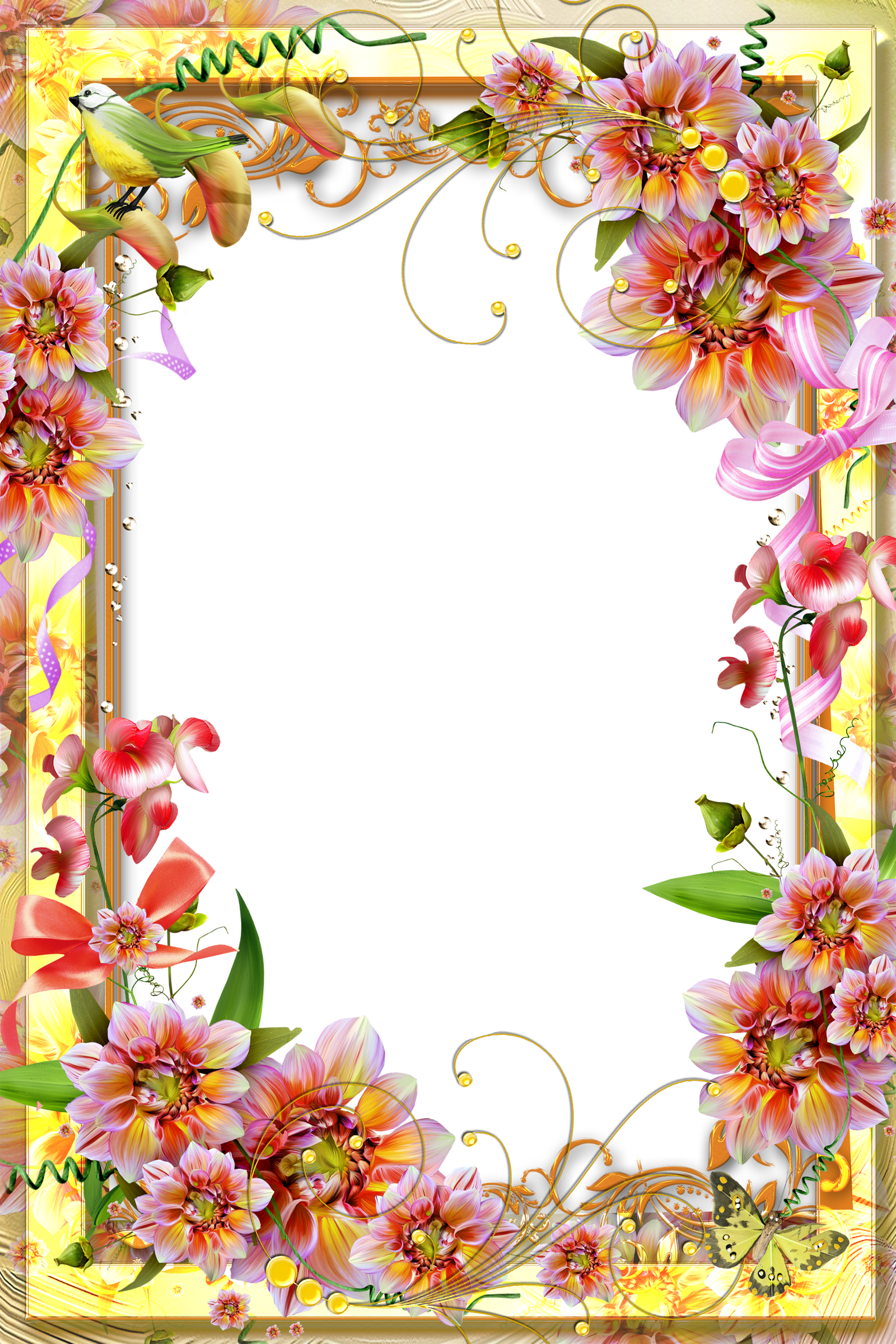 Vibrant Flower Border Page - Page Border Flower Design (1600x2400), Png Download