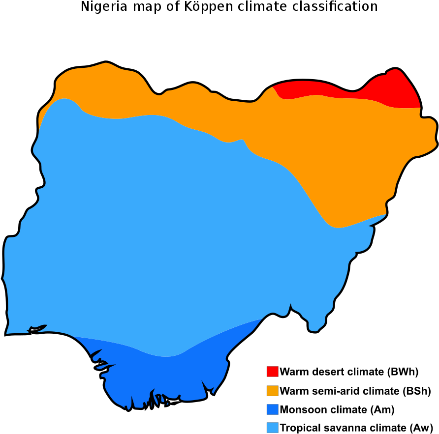 Map Of Nigeria And Its Climate Classifications - Blue Map Of Nigeria (800x800), Png Download