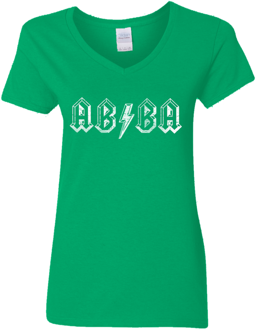 Abba Lightning Bolt Ladies' V Neck T Shirt Lady V, - 6+4+3=2 Double Play Baseball Player Distressed Tshirt (1155x1155), Png Download