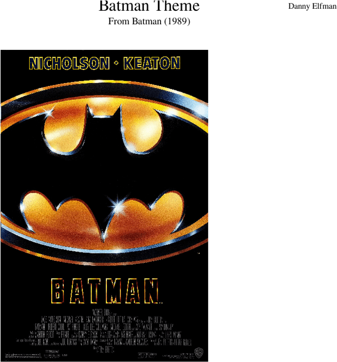 Batman Theme Sheet Music For Flute, Clarinet, Piano, - Batman 1989 Movie Poster (850x1100), Png Download