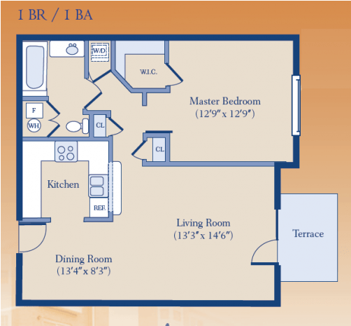 1 Bedroom 1 Bathroom Apartment For Rent At The Heritage - Floor Plan (640x480), Png Download
