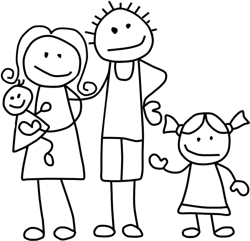 Family Clip Art Black And White - Stick Figure Family Png (1112x1001), Png Download