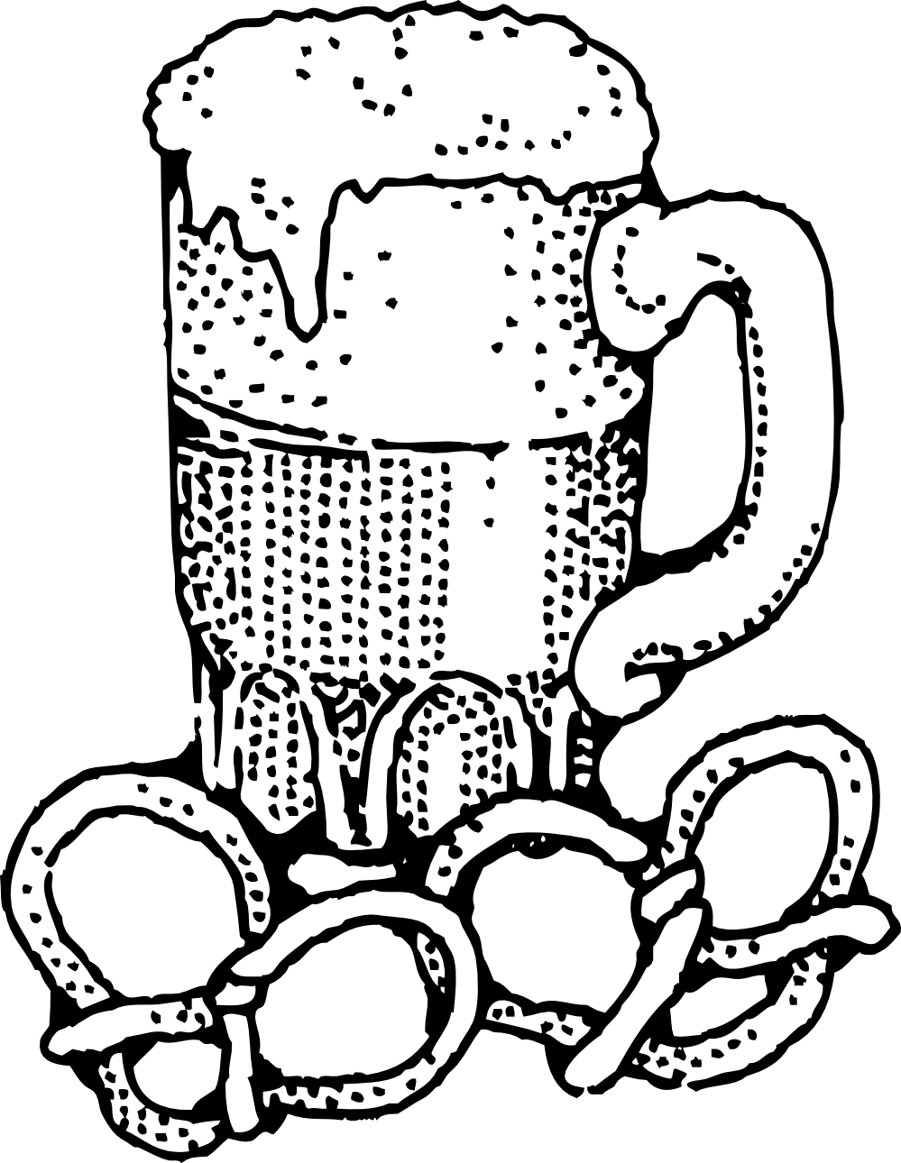 Beer And Pretzels Black White Line Art 999px 217 - Beer And Pretzel Clip Art (999x1290), Png Download