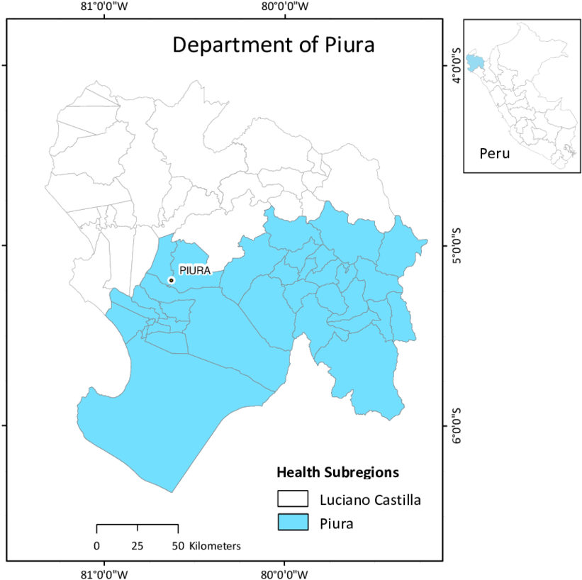 1 Map Of The Department Of Piura That Highlights The - Atlas (850x825), Png Download