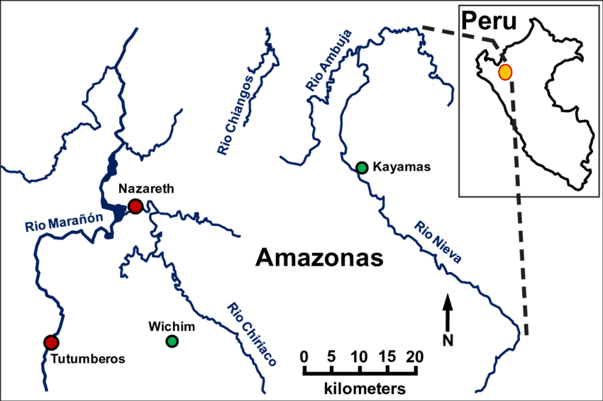 Map Of The Study Area In The Northern Peruvian Amazon - Centro Amazónico De Antropología Y Aplicación Práctica (850x566), Png Download