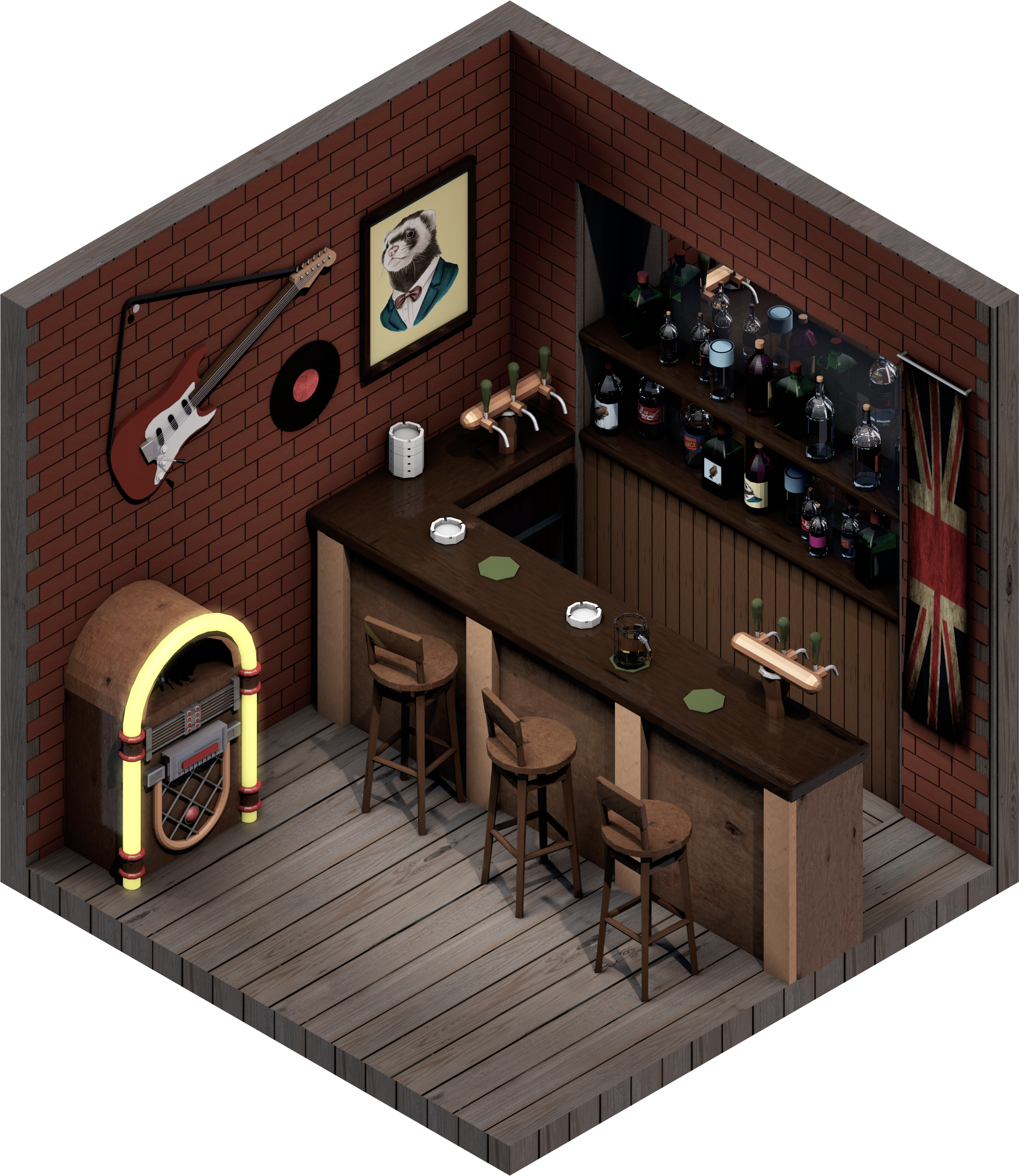 Low Poly House Inside (3000x3000), Png Download