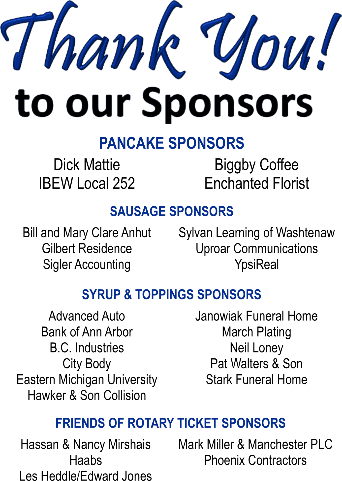We Appreciate Our Pancake Breakfast Sponsors - Thank You Sponsors Transparent (1378x1980), Png Download