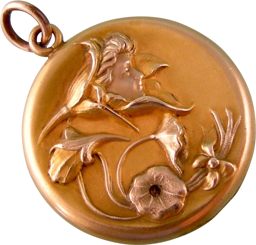 Antique Art Nouveau Locket With Woman's Face In A Flower, - Locket (1002x1002), Png Download
