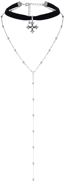 Long Beaded Layer Cross Choker Necklace - Fashion Party Jewelry Pendant Choker Chunky Bib Statement (600x798), Png Download