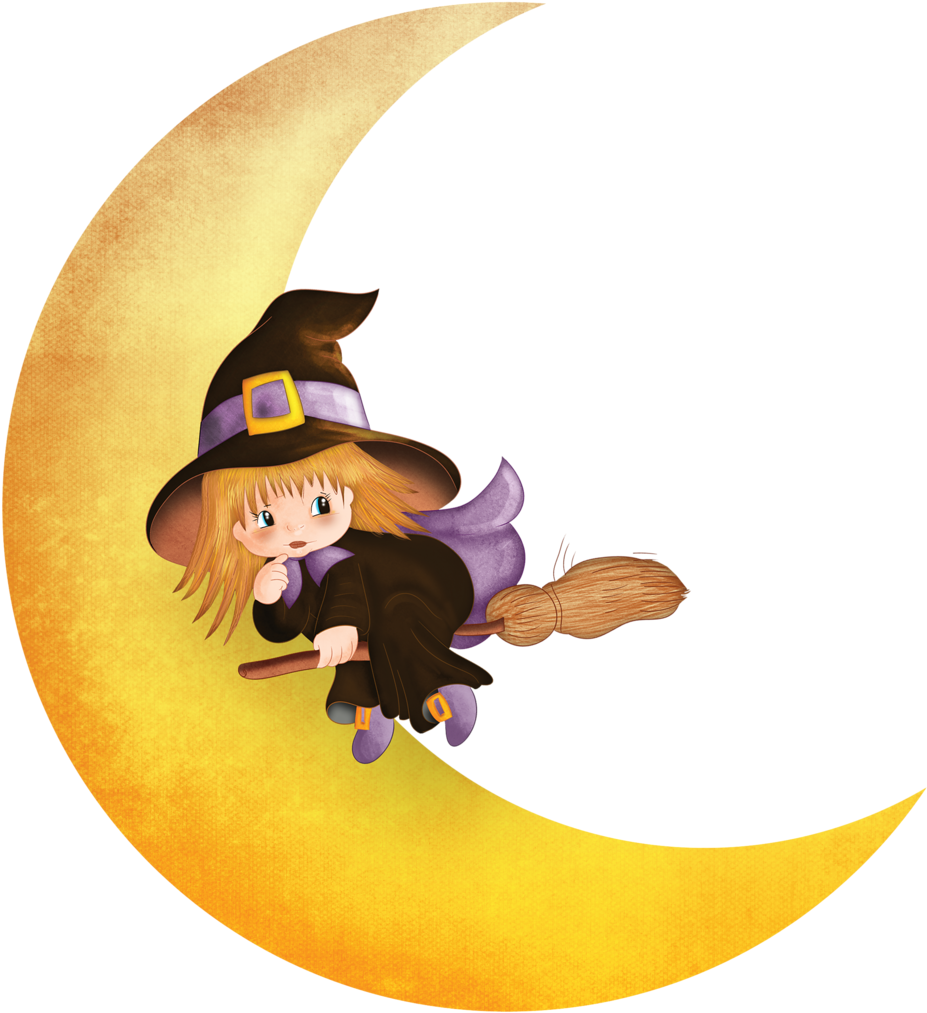 Gifs Halloween - Halloween Moon Witch Clipart (939x1024), Png Download