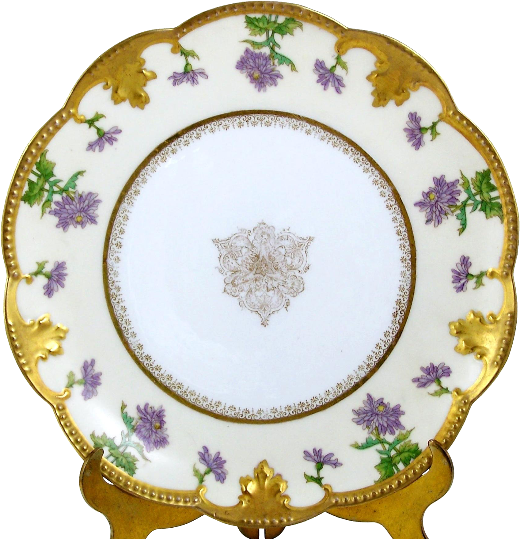 Antique Limoges Plate Tray Purple Flowers On Pale Yellow - Limoges (1758x1758), Png Download