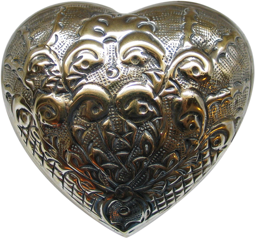 1970s Repoussé Domed Heart Shaped Jewelry Trinket Box - 19th C Heart Shaped Objects (843x843), Png Download