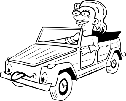 Cartoon Driving Motor Vehicle Drawing - Drive Clip Art Black And White (425x340), Png Download
