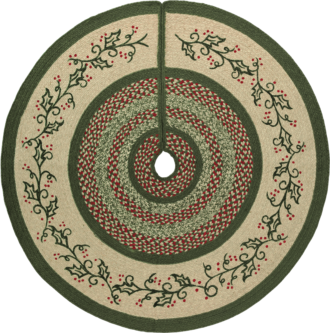 Vhc Brands Holly Berry Jute Stencil Tree Skirt 48 Stripes - Holly Berry Jute Stencil Tree Skirt, Red, Christmas (1200x1200), Png Download