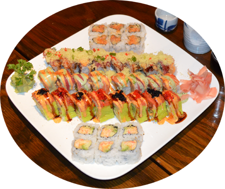 Raw Fish Sushi Roll - Little Tokyo Galena (450x379), Png Download