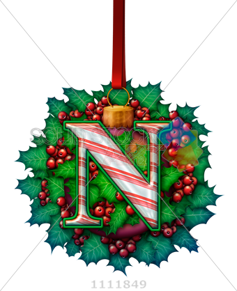Stock Photo Of 3d Vector Candy Cane N On Holly Leaves - Christmas Ornament (340x418), Png Download