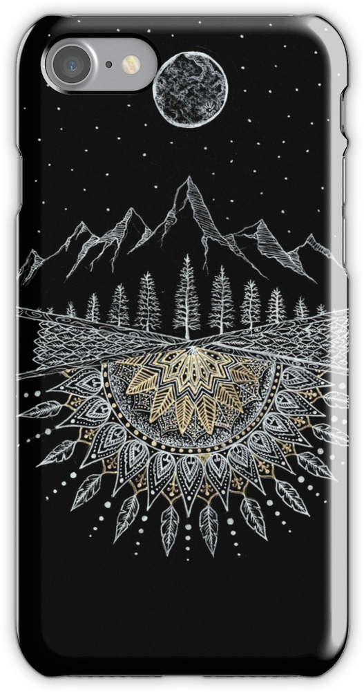 Moon And Stars Night Sky Mountain Range Arrow Mandala - Black Notebook With Mandala (750x1000), Png Download
