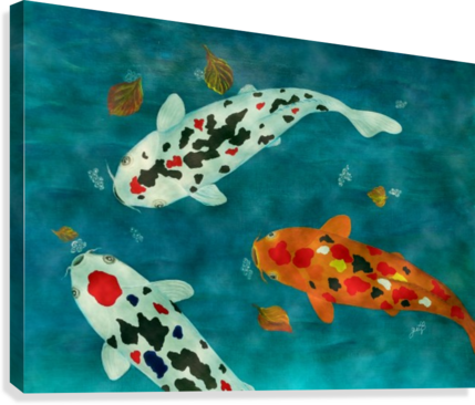 Playful Koi Fishes Original Acrylic Painting Canvas - Playful Koi Fishes Original Acrylic Painting (429x366), Png Download