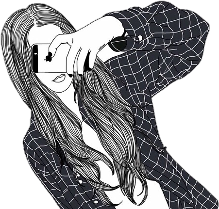 Tumblr O6rvtbt6991uwi0lpo1 500 - Girl With Phone Drawing (500x488), Png Download