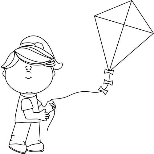 Black And White Girl Flying A Kite Clip Art - Fly A Kite Clipart Black And White (500x499), Png Download