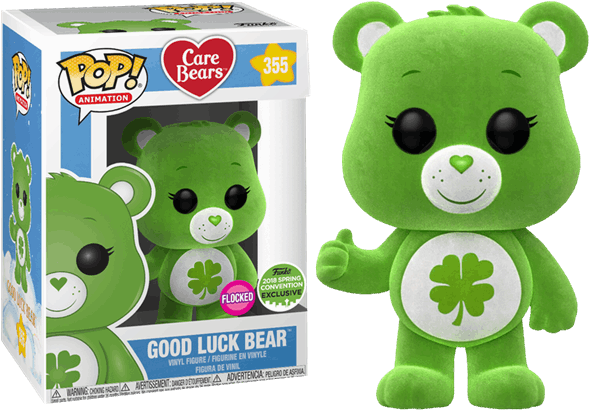 Good Luck Bear Flocked Eccc18 Exclusive Pop Vinyl Figure - Care Bear Pop Vinyls (600x600), Png Download