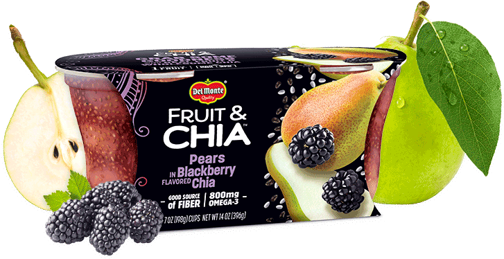 Fruit & Chia™ Pears In Blackberry Flavored - Chia Seeds In Fruit Cups (1050x500), Png Download