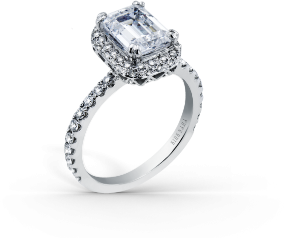 Carmella Platinum Engagement Ring - Kirk Kara "carmella" Emerald Cut Halo Diamond Engagement (600x600), Png Download
