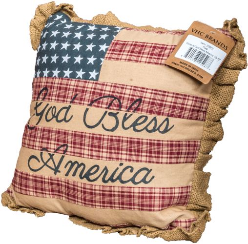 God Bless America Flag Pillow - Vhc Brands Flag Pillow W/god Bless America 12" X 12" (543x717), Png Download