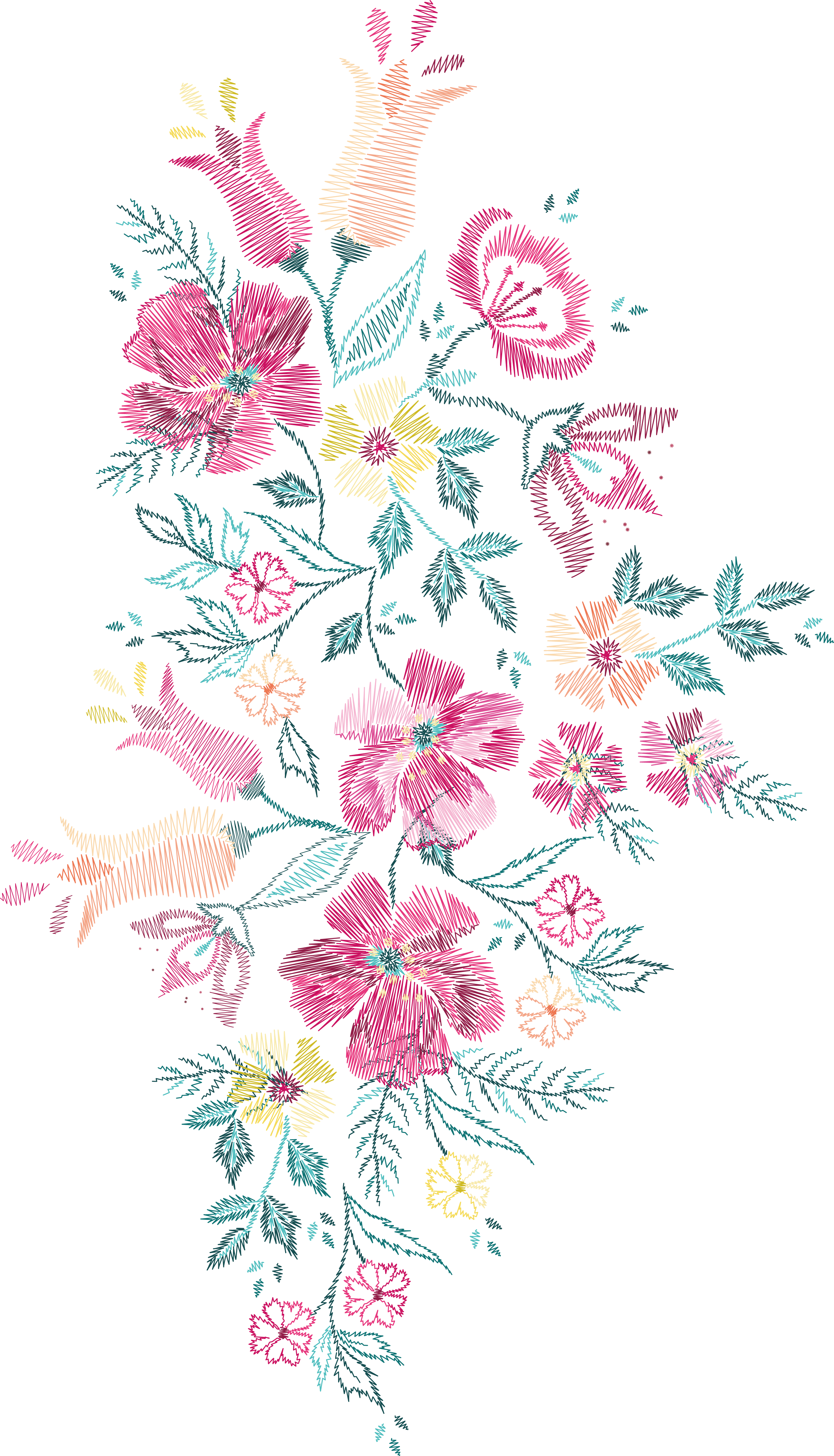 Flower Embroidery Euclidean Vector Floral Design - Embroidered Flower Design Png (2752x4804), Png Download