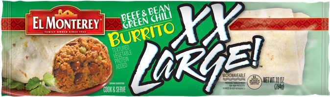 Big Beef, Bean & Green Chili Frozen Burrito - El Monterey Large Burrito (700x231), Png Download