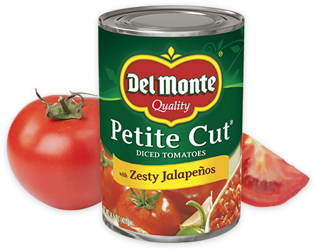 Petite Cut Diced® Tomatoes With Zesty Jalapeños - Del Monte Petite Cut Diced Tomatoes 14.5 Oz. Can (1050x355), Png Download