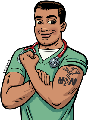 Mighty Nurse Tattoo 299×403 Pixels - Sexy Male Nurse Cartoon (299x403), Png Download