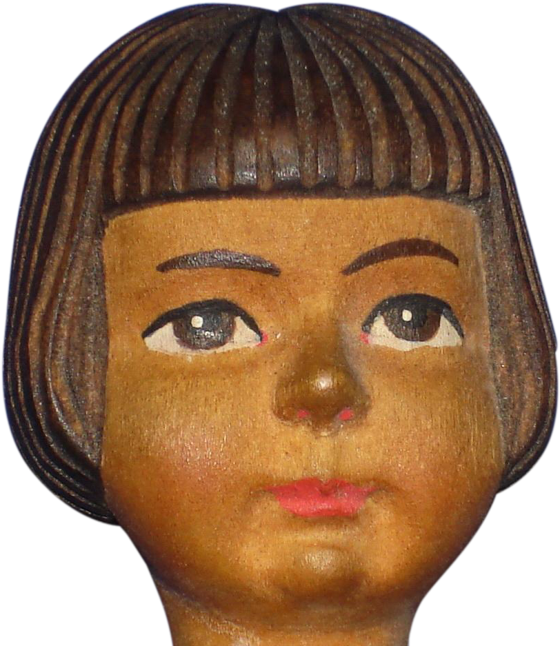 Early 8" Swiss Linden Wood Girl Doll Hand Carved Child - Headpiece (936x936), Png Download