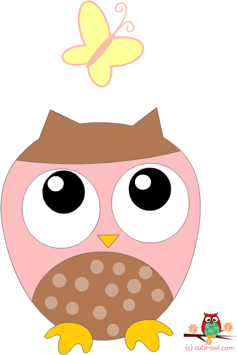 Adorable Clipart Owl - Butterfly Cartoon Png Sticker (612x756), Png Download
