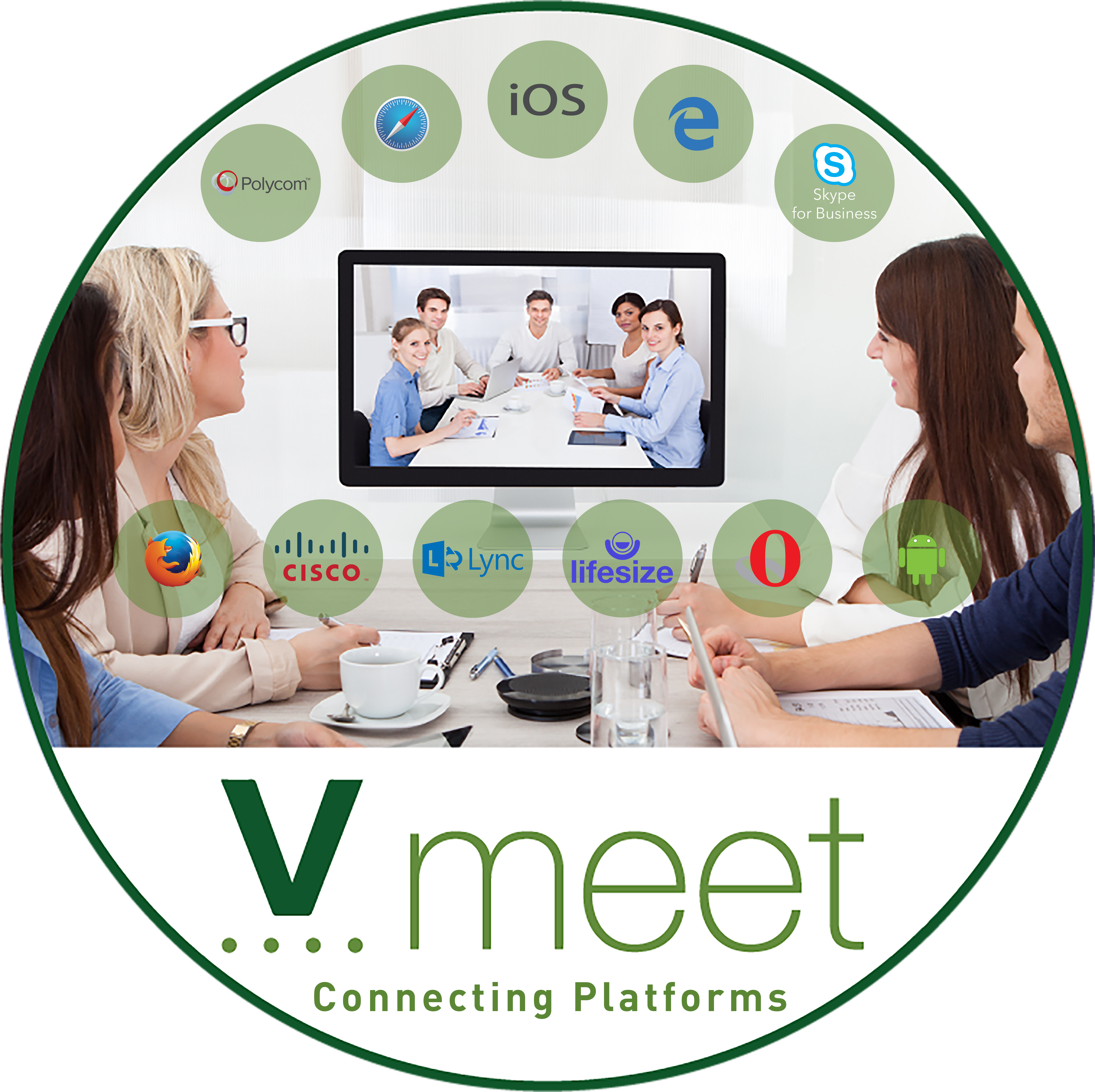 Vmeet Logo Under A Meeting In A Circle With Platform - Convierte Tus Webinars En Una Mina De Oro (4737x4724), Png Download