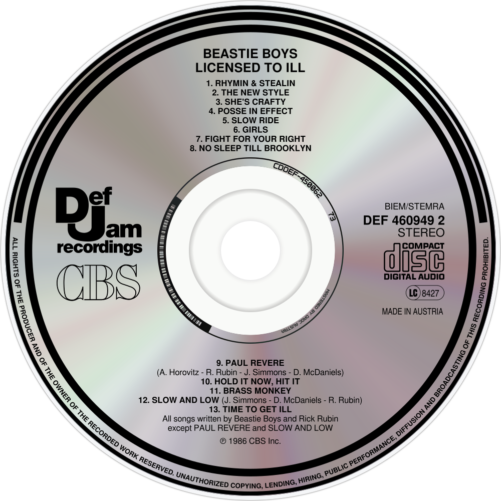 Beastie Boys Licensed To Ill Cd Disc Image - Def Jam Logo Hooded (1000x1000), Png Download