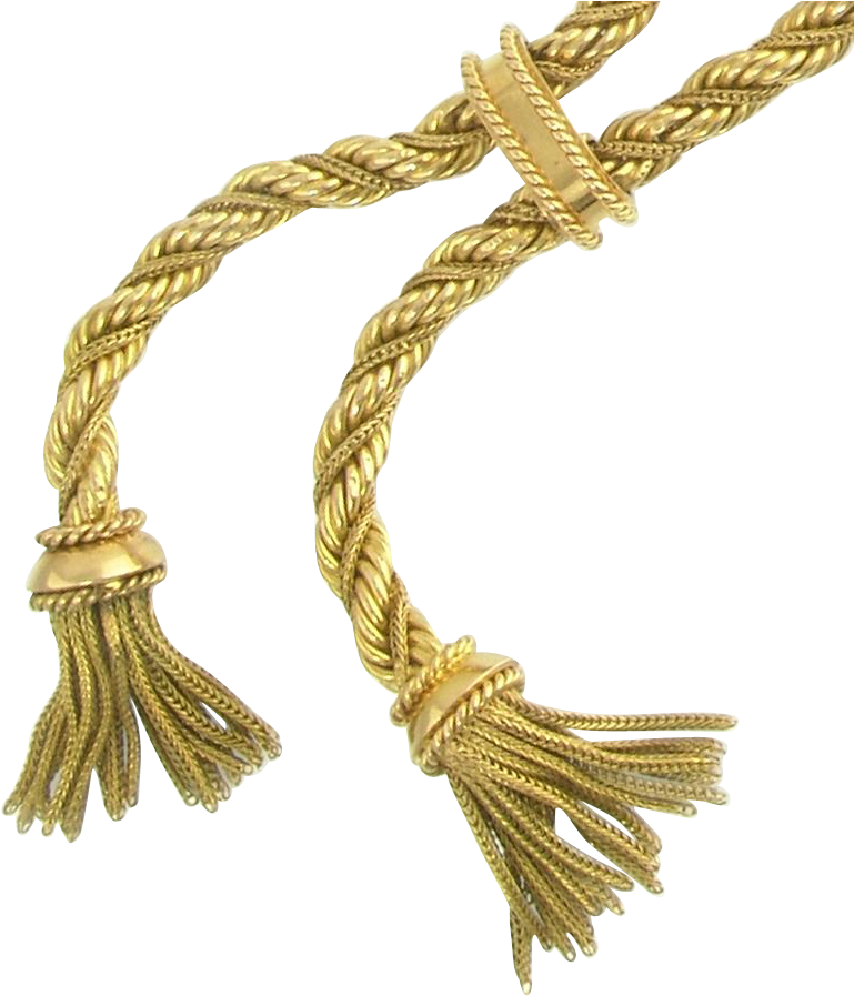 Vintage French 18k Gold Twisted Rope Chain Double Tassel - Gold Rope Transparent (896x896), Png Download