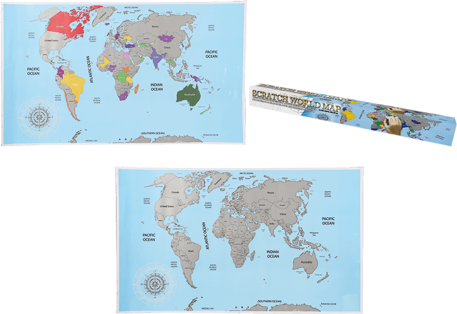 You Are Here - Scratch Off World Map Blue (945x709), Png Download
