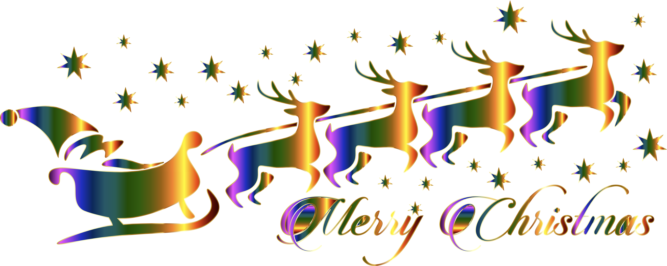 Big Image - Santa Claus Reindeer Clipart (2339x934), Png Download