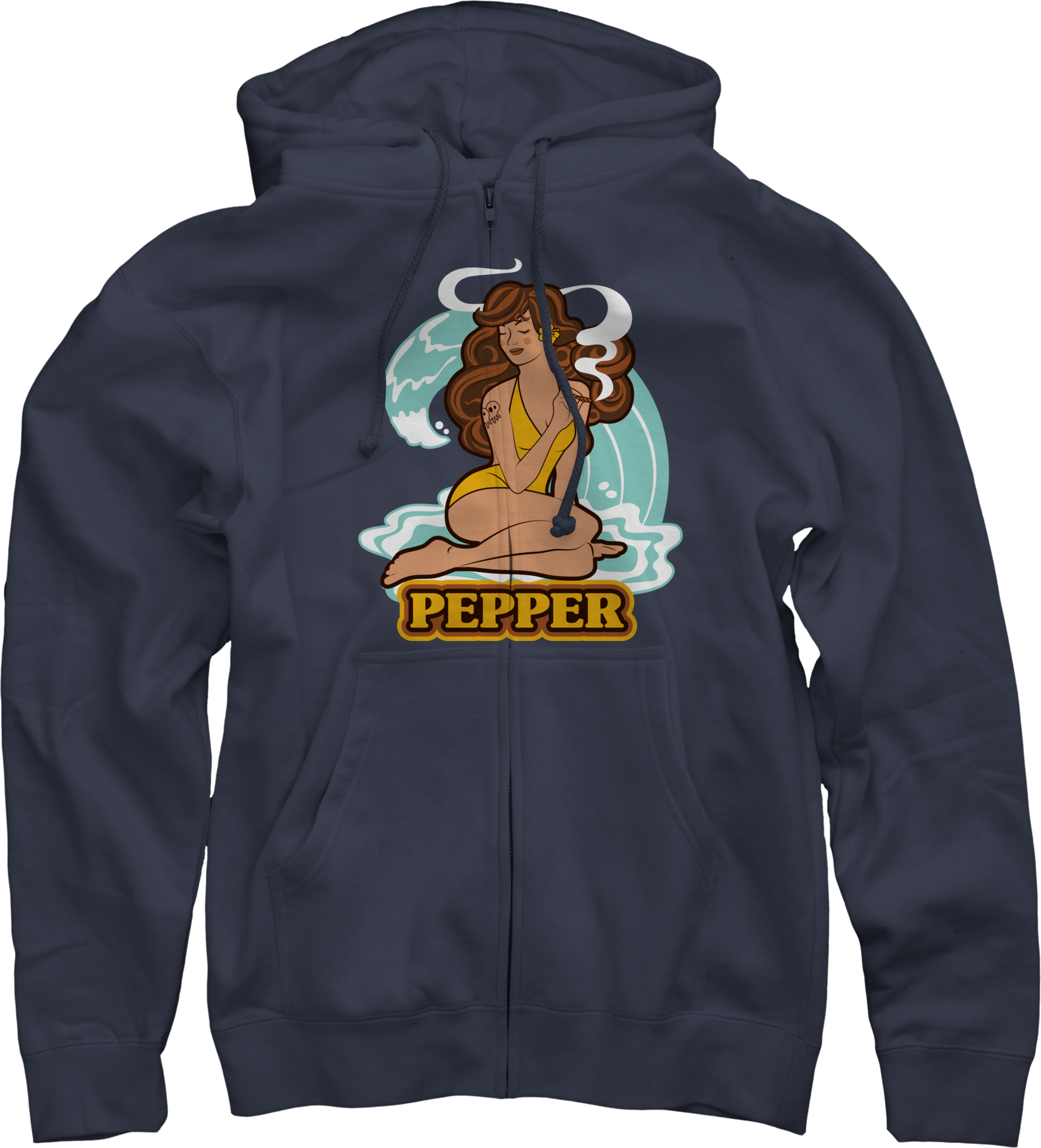 Smoking Girl On Navy Zip Up $50 - Hoodie (1982x2185), Png Download