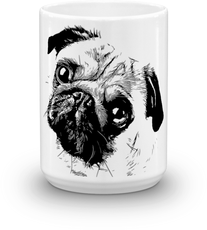 Pug Duotone Comic Black 15oz Mug - Mug (1000x1000), Png Download